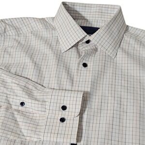 David Donahue Mens 16.5 34 35 Luxury Non Iron Trim Fit Plaid Dress Shirt